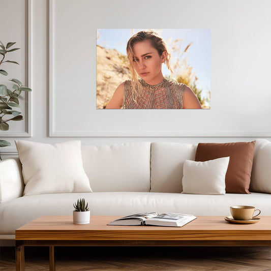 Miley Cyrus Crystal Mesh Top | Desert Portrait Photography | Pop Music Icon Poster - Music Poster