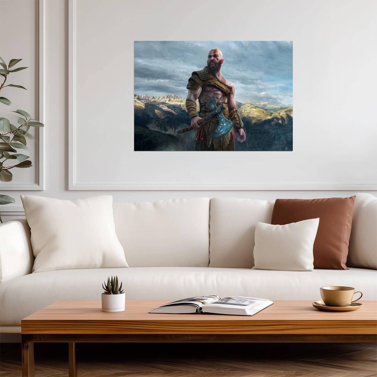God of War Kratos with Leviathan Axe | Norse Mythology Game Poster | Gaming Room Decor - Video Games Poster
