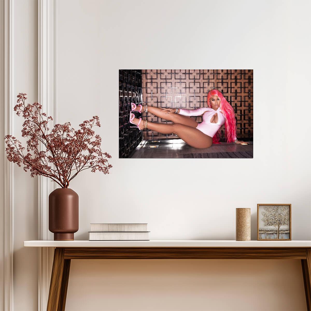 Nicki Minaj Super Freaky Girl | Pink Bodysuit Photoshoot Poster | Sexy Hip Hop Art - Music Poster