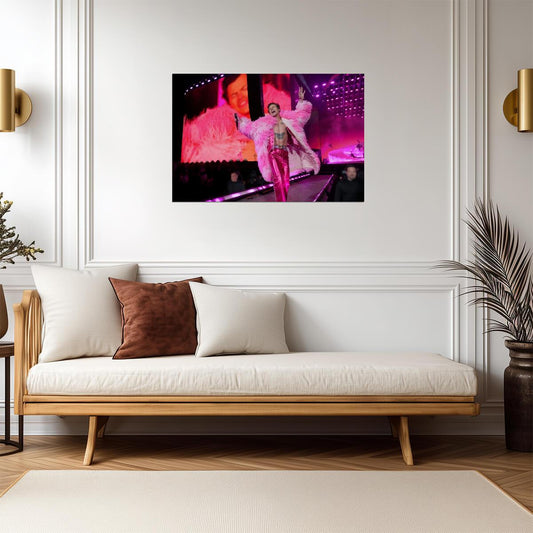 Harry Styles Live in Concert | Pink Feather Outfit Photo | Pop Music Poster - Music Poster