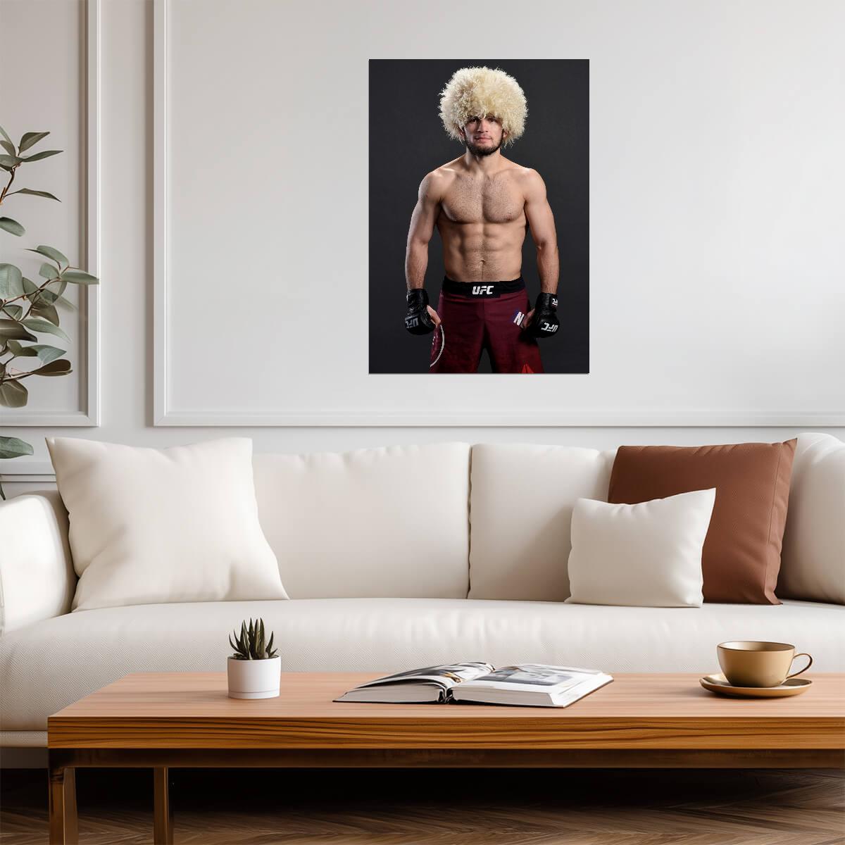 Khabib Nurmagomedov The Eagle in Papakha Hat | UFC Poster | MMA Legend Portrait - Sports Poster