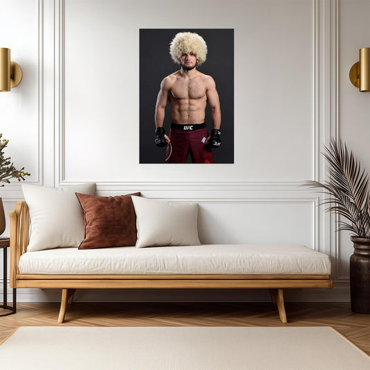 Khabib Nurmagomedov The Eagle in Papakha Hat | UFC Poster | MMA Legend Portrait - Sports Poster