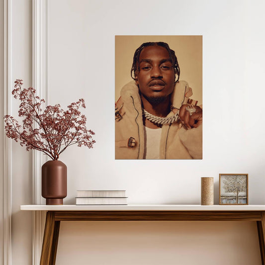 Lil Tjay Portrait with Fur Jacket | Hip Hop Music Poster | Rapper Wall Art - Music Poster