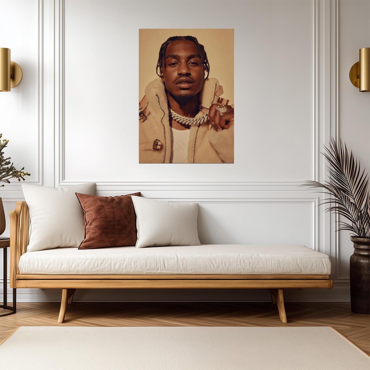 Lil Tjay Portrait with Fur Jacket | Hip Hop Music Poster | Rapper Wall Art - Music Poster