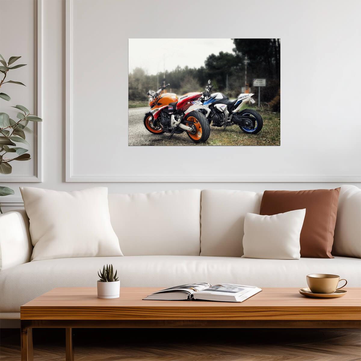 Honda CB1000R Hannspree & CB600F Hornet Repsol | Streetfighter Motorcycle Poster | Japanese Street Bikes Art - Cars Poster