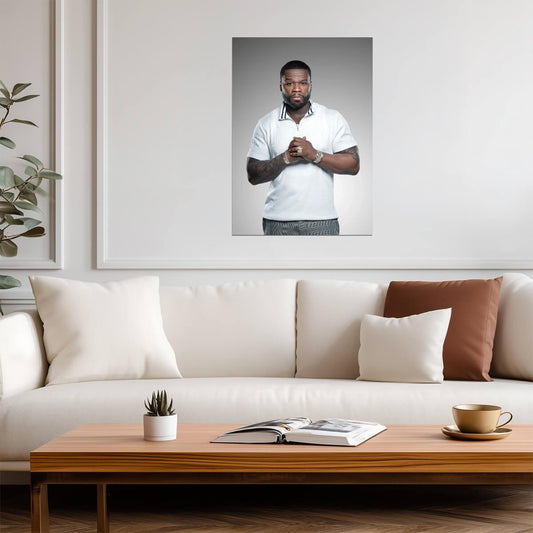 50 Cent Modern Studio Portrait | White Shirt Poster | Hip Hop Star Wall Art - Music Poster