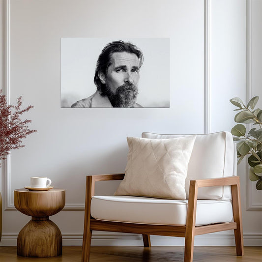 Christian Bale Black and White Portrait | Dramatic Actor Photo | Monochrome Wall Art Poster - Celebrities Poster