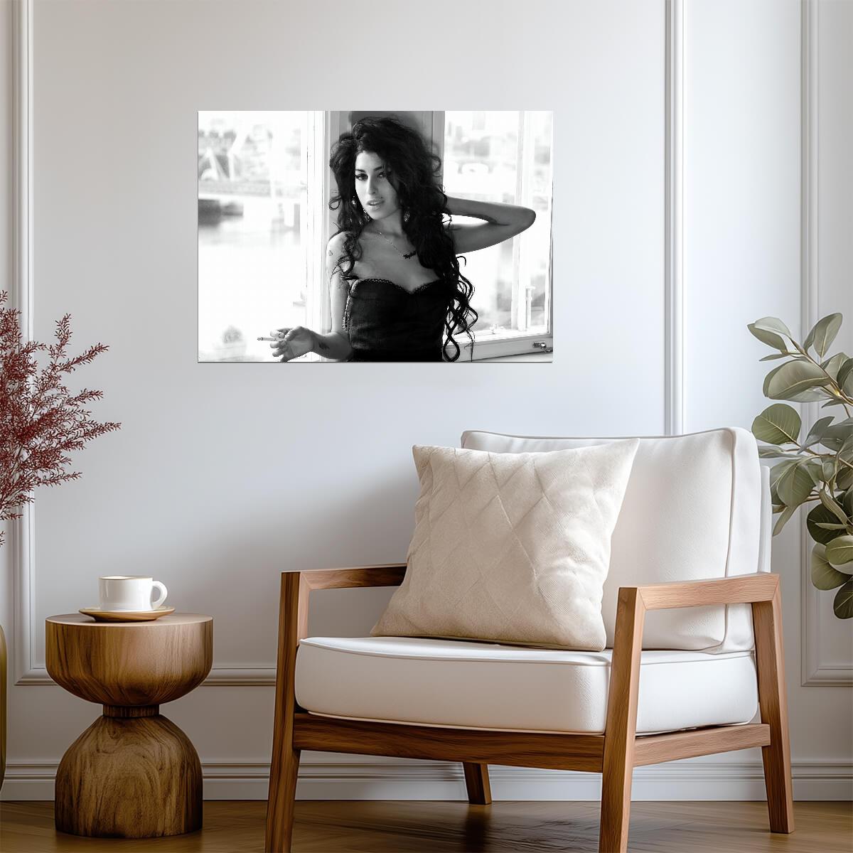 Amy Winehouse Smoking Portrait | Black and White Poster | Vintage Music Legend Art - Music Poster