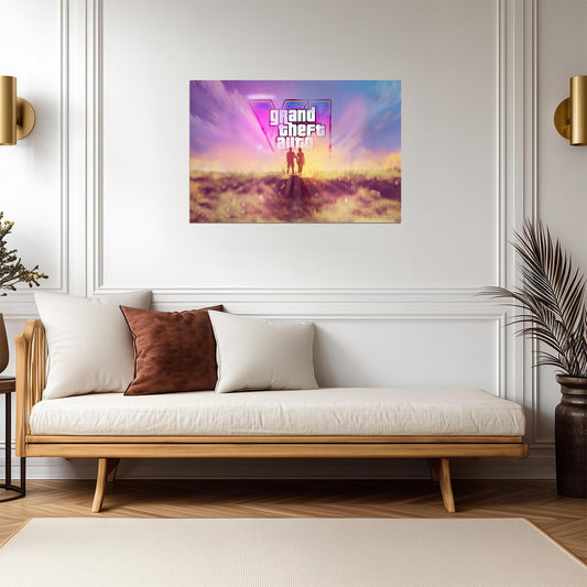 Grand Theft Auto VI Fan Logo Art Sunset | Vice City Inspired Poster | Action-Adventure Gift - Video Games Poster