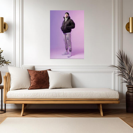 Central Cee Puffer Jacket Photoshoot | Purple Studio Portrait Poster | UK Rap Fashion Art - Music Poster
