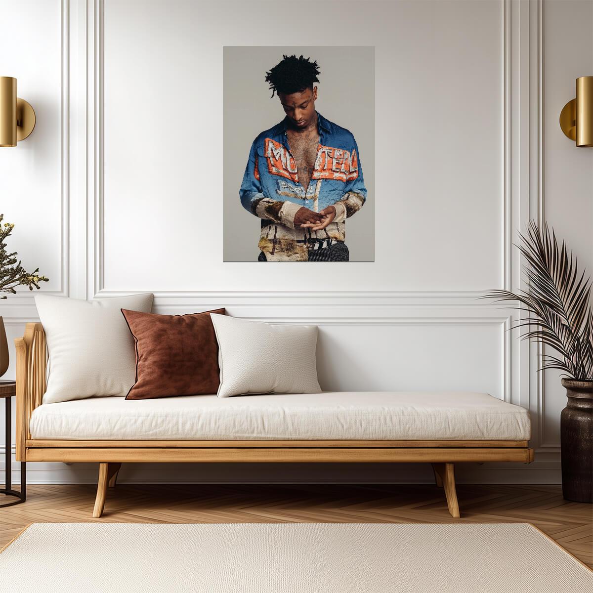 21 Savage in Colorful Shirt | Studio Photoshoot Poster | Hip Hop Star Wall Art - Music Poster