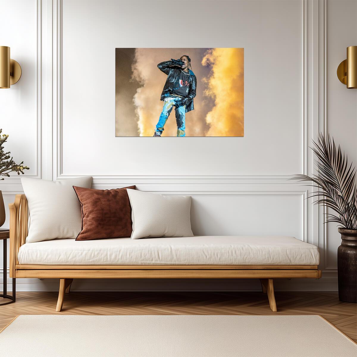 Travis Scott Live Stage | Smoke & Fire Concert Photo | Hip Hop Wall Art Poster - Music Poster