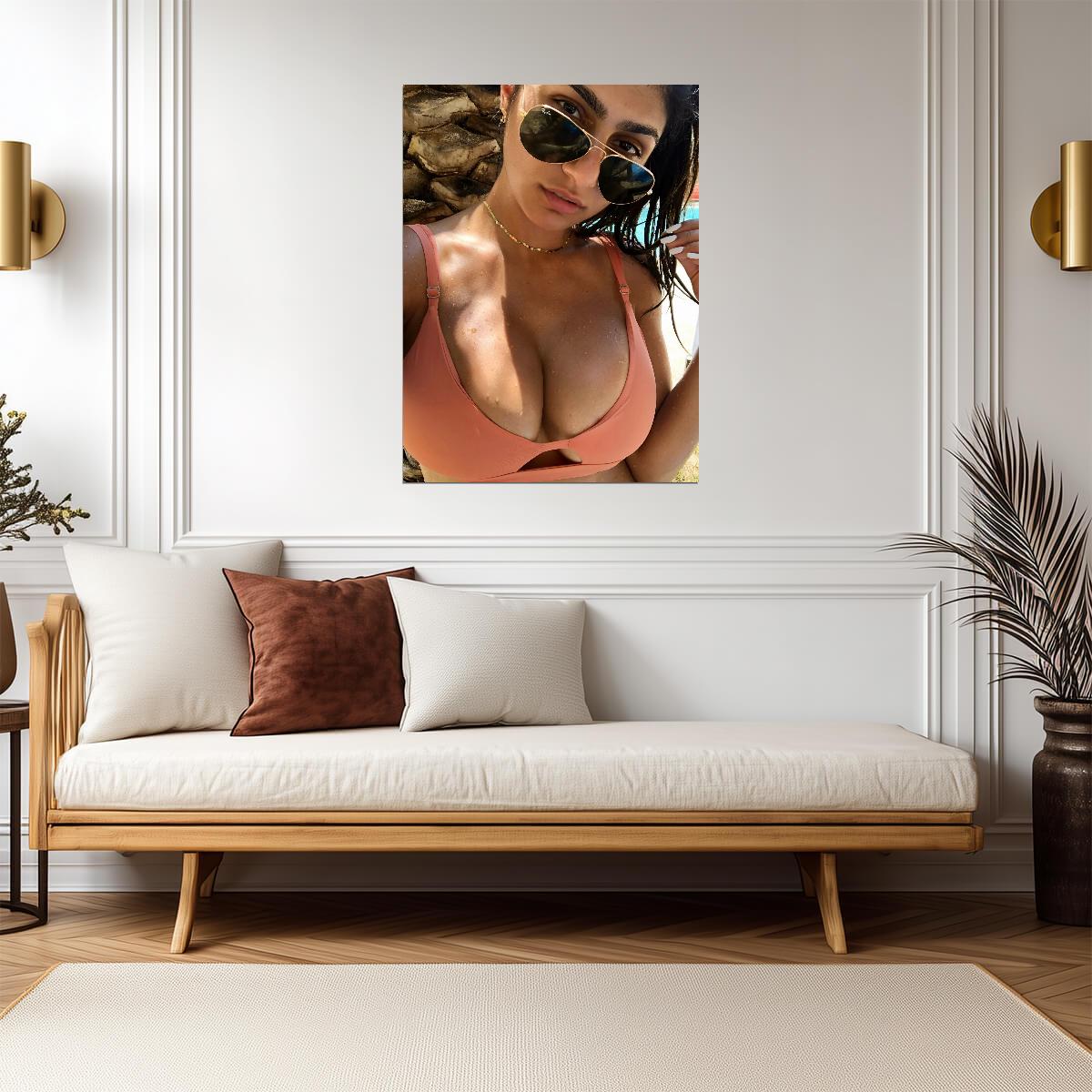 Mia Khalifa Sunglasses Portrait | Pink Bikini Top | Summer Vibes Wall Art Poster - Celebrities Poster