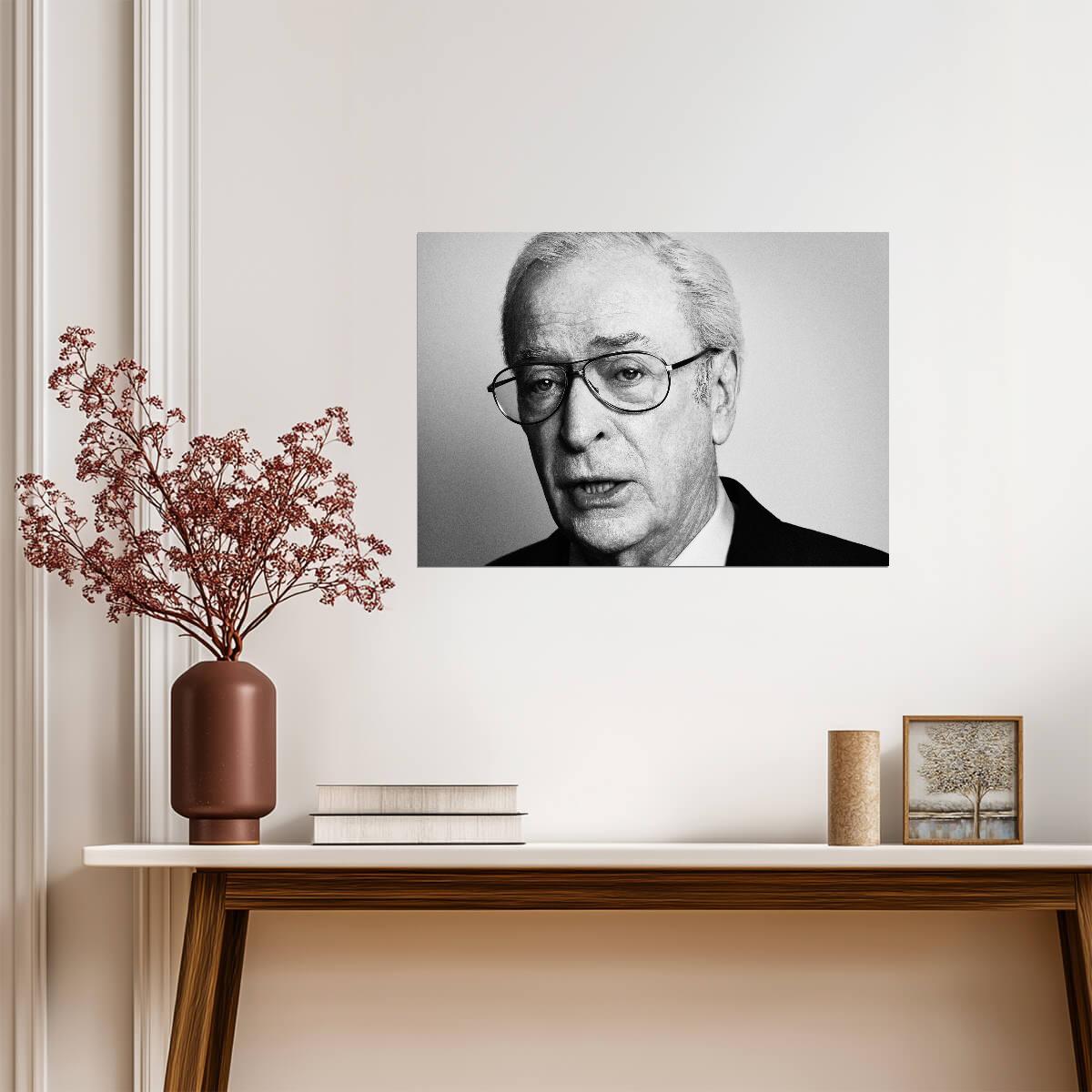 Michael Caine Black and White Portrait | Glasses Close Up | Celebrity Legend Poster - Celebrities Poster