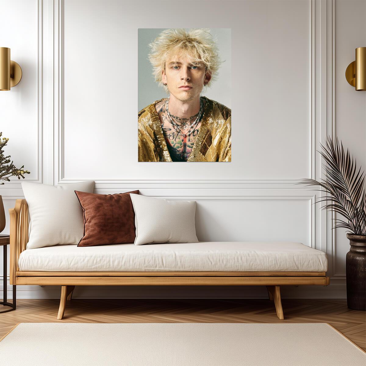 Machine Gun Kelly Gold Outfit | MGK Tattooed Portrait | Pop Punk Music Poster - Music Poster