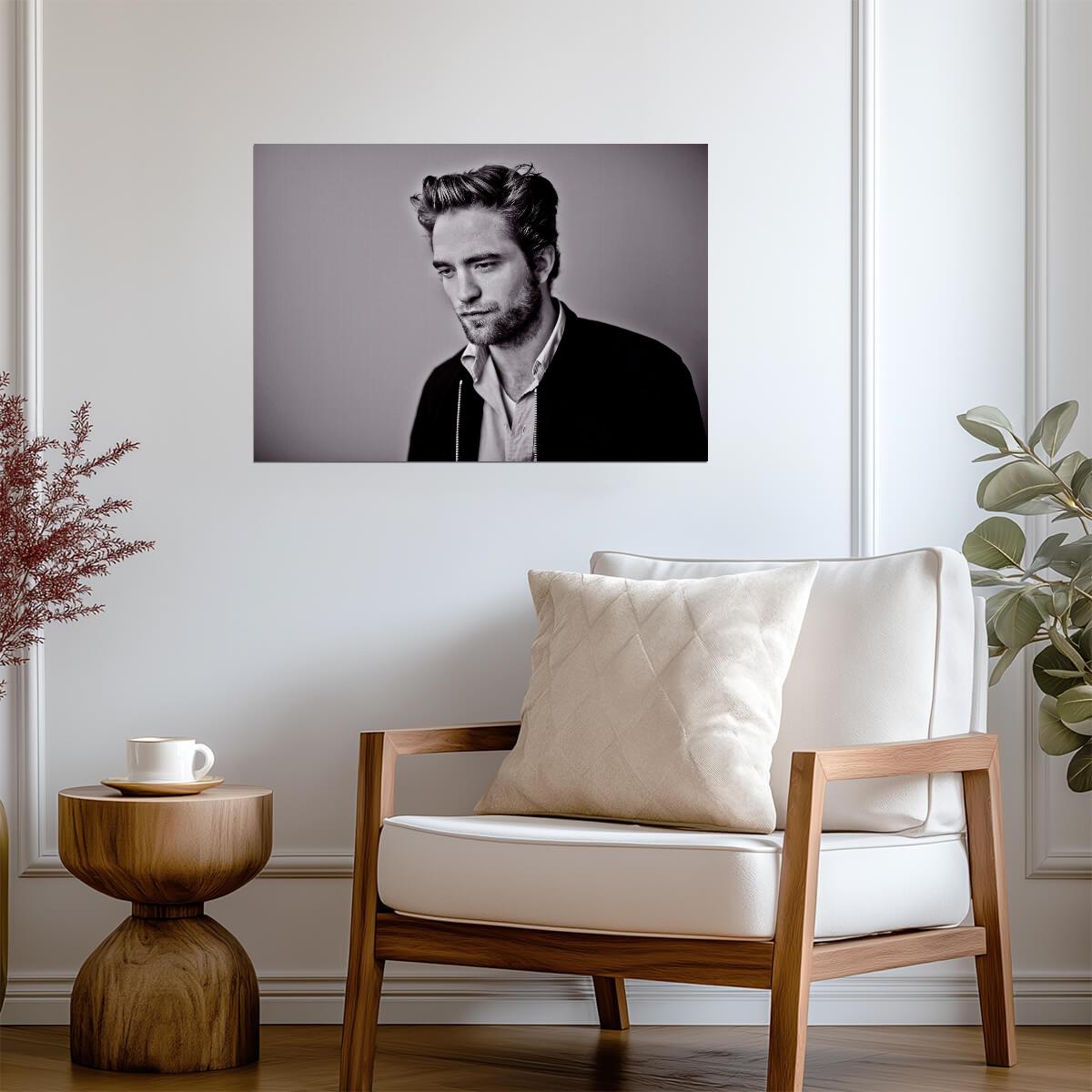 Robert Pattinson Looking Down | Moody Black and White Portrait | Actor Wall Art Poster - Celebrities Poster