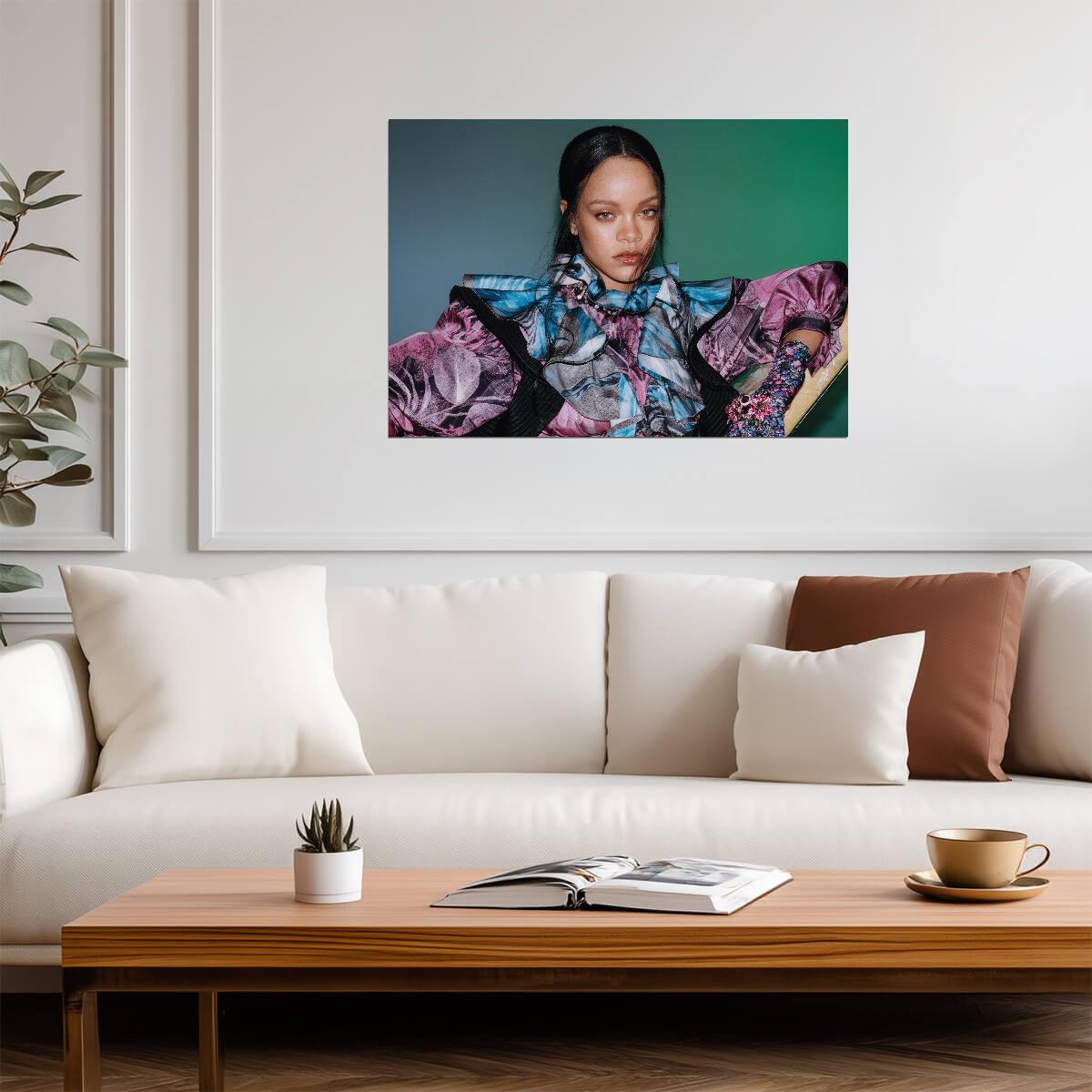 Rihanna Fashion Photoshoot | Colorful Ruffled Gown Poster | Music Star Art Print - Music Poster