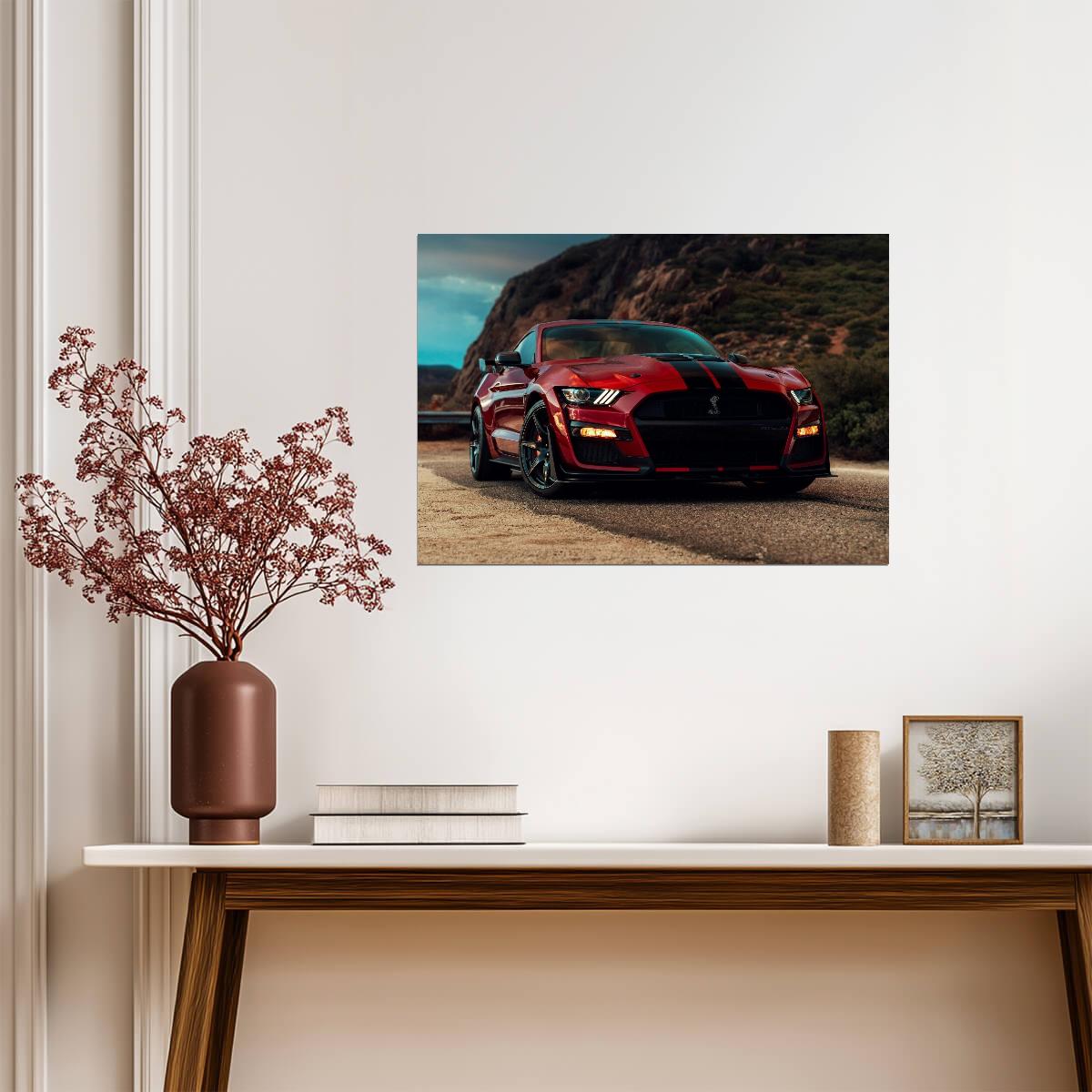 Ford Mustang Shelby GT500 | Red Supercharged Muscle Car | High Performance American Supercar Poster - Cars Poster