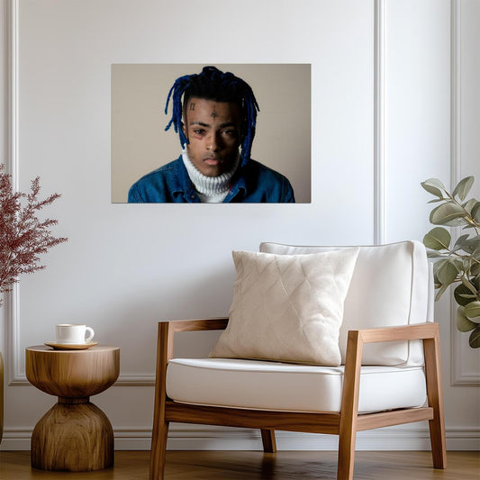 Xxxtentacion Blue Hair Portrait | Denim Jacket Photoshoot | Music Star Poster - Music Poster