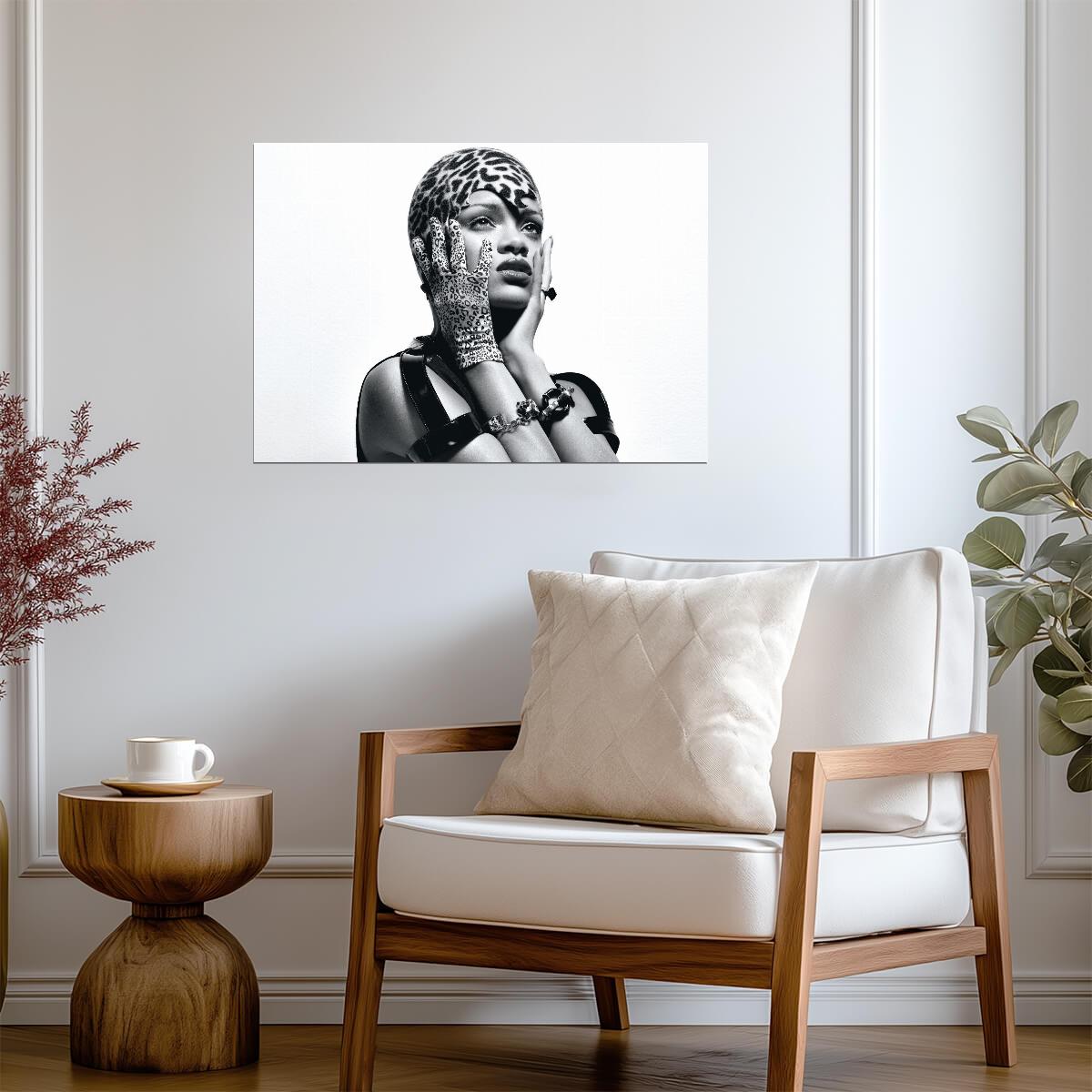 Rihanna Black and White Leopard Print | Fashion Photoshoot Poster | Celebrity Wall Art - Music Poster