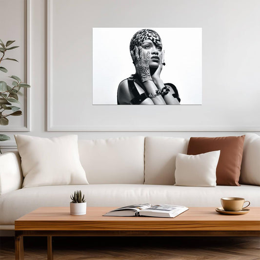 Rihanna Black and White Leopard Print | Fashion Photoshoot Poster | Celebrity Wall Art - Music Poster