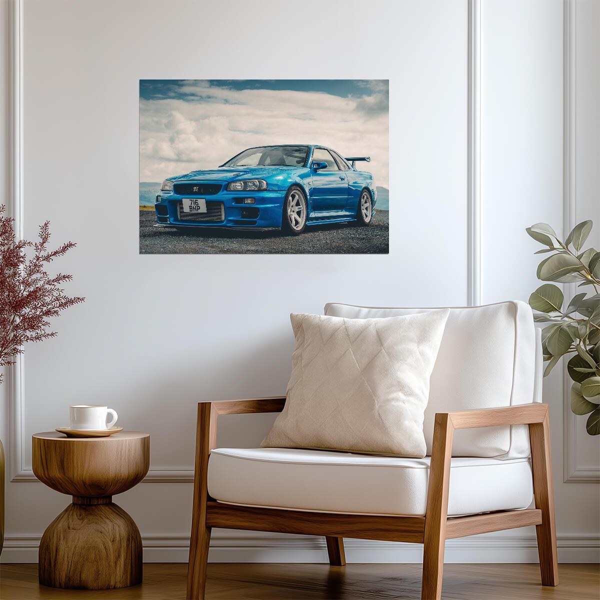 Nissan Skyline GT-R R34 | Bayside Blue JDM Supercar Poster | Japanese Performance Car Landscape - Cars Poster
