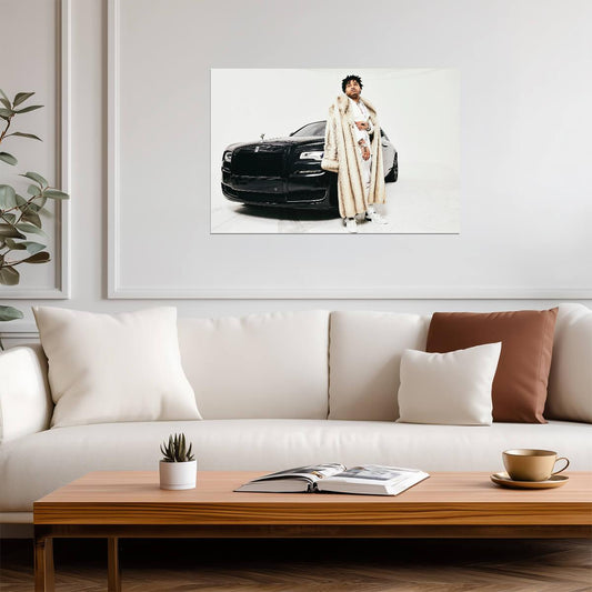 Rapper NoCap with Rolls-Royce | Hip Hop Music Poster | Luxury Lifestyle Wall Art - Music Poster