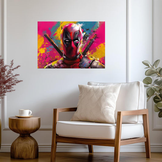 Deadpool Paint Splatter Portrait | Abstract Superhero Art | Vibrant Marvel Movie Poster - Movies & TV Poster