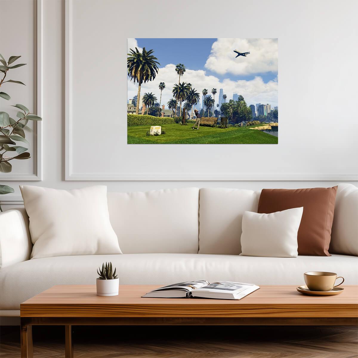 Grand Theft Auto V Michael Playing Golf | Los Santos Scenery Poster | Open World Wall Art - Video Games Poster