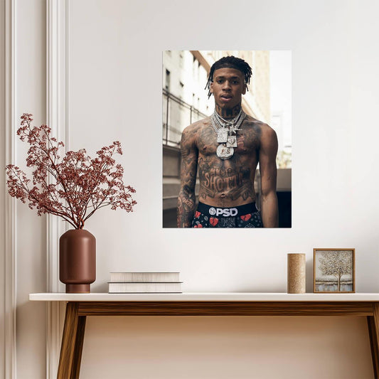 Nle Choppa Shirtless Tattoos | Hip Hop Star Poster | Music Celebrity Wall Art - Music Poster