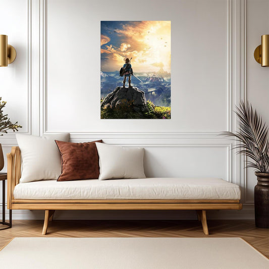 The Legend of Zelda Breath of the Wild Link Overlooking Hyrule Vista | Iconic Promo Art Poster | Gamer Gift BOTW Wall Art - Video Games Poster