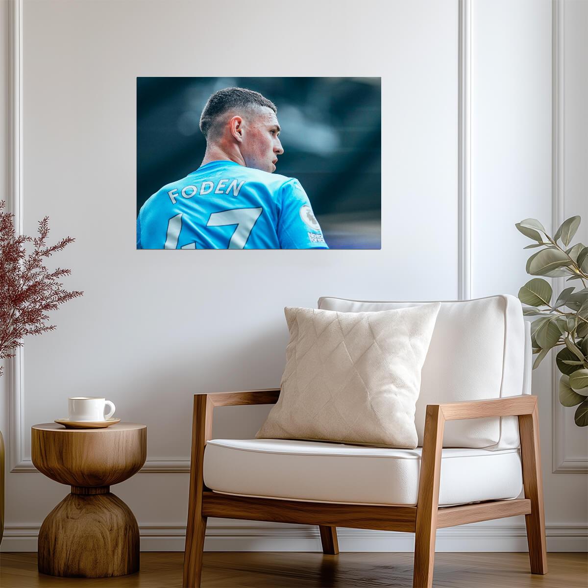 Phil Foden Manchester City | Close Up Portrait Poster | Soccer Star Wall Art - Sports Poster