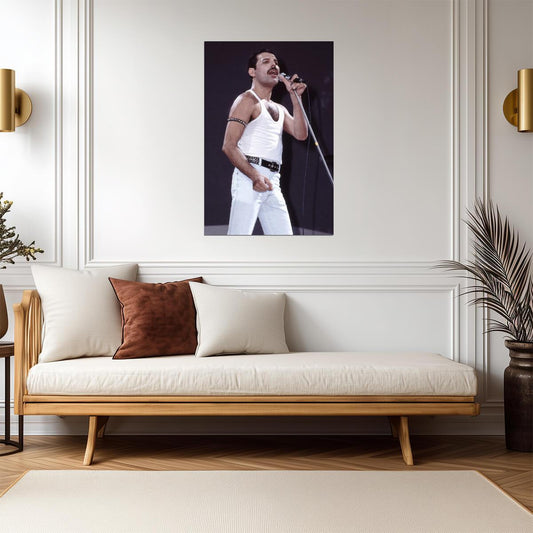 Freddie Mercury at Live Aid 1985 | Queen Concert Photo Poster | Rock Music Legend - Music Poster