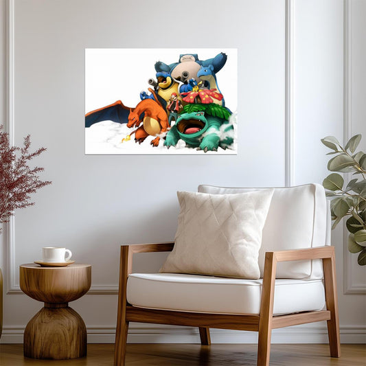 Pokemon Trainer Red & Kanto Team | Classic Anime Art Poster | Retro Game Fan Gift - Video Games Poster