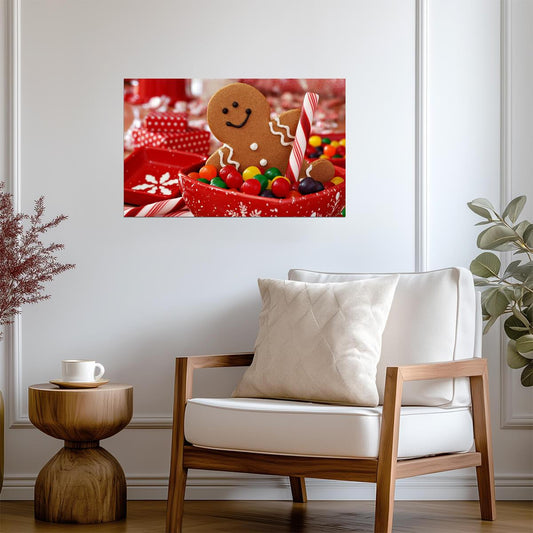 Festive Gingerbread Man Cookie | Christmas Sweets Photography | Holiday Kitchen Decor Poster - Photography Poster