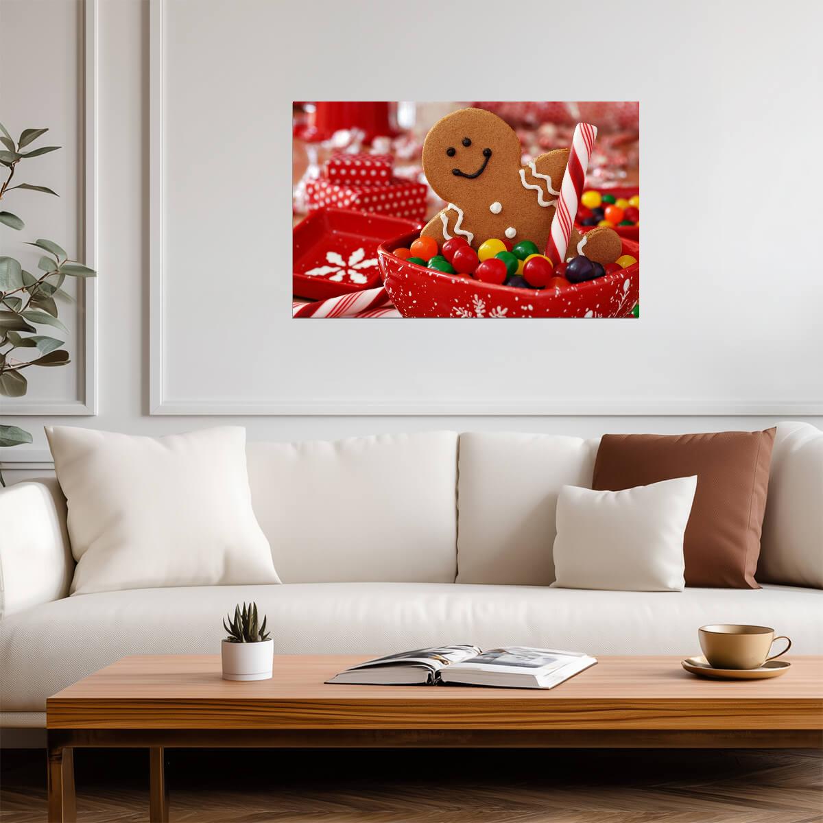 Festive Gingerbread Man Cookie | Christmas Sweets Photography | Holiday Kitchen Decor Poster - Photography Poster