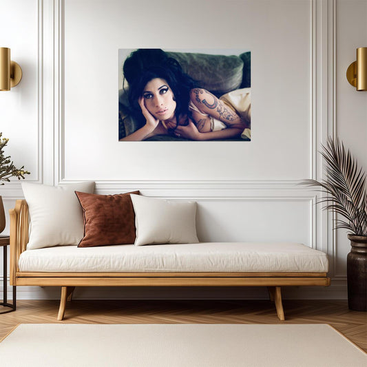 Amy Winehouse Lying on Couch | Tattoo Portrait Poster | Vintage Music Legend Art - Music Poster