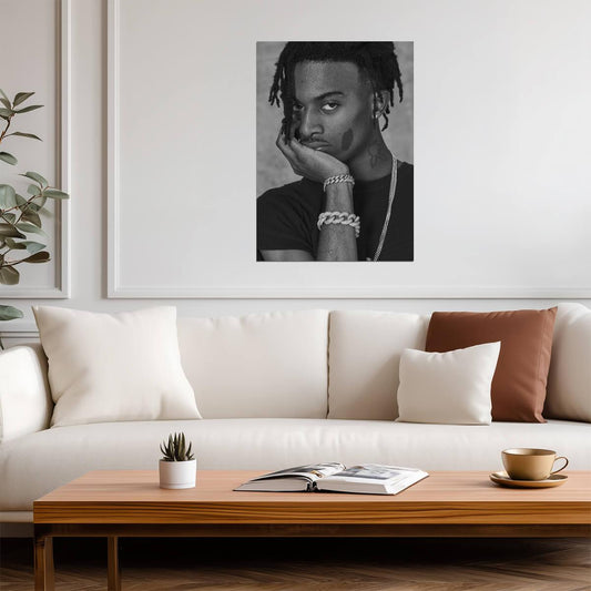 Playboi Carti B&W Close Up Portrait | Jewelry Photoshoot Poster | Hip Hop Star Art - Music Poster
