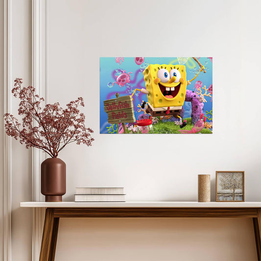 Spongebob Squarepants in Jellyfish Fields | 3D Cartoon Art | Kids Room Decor Poster - Movies & TV Poster