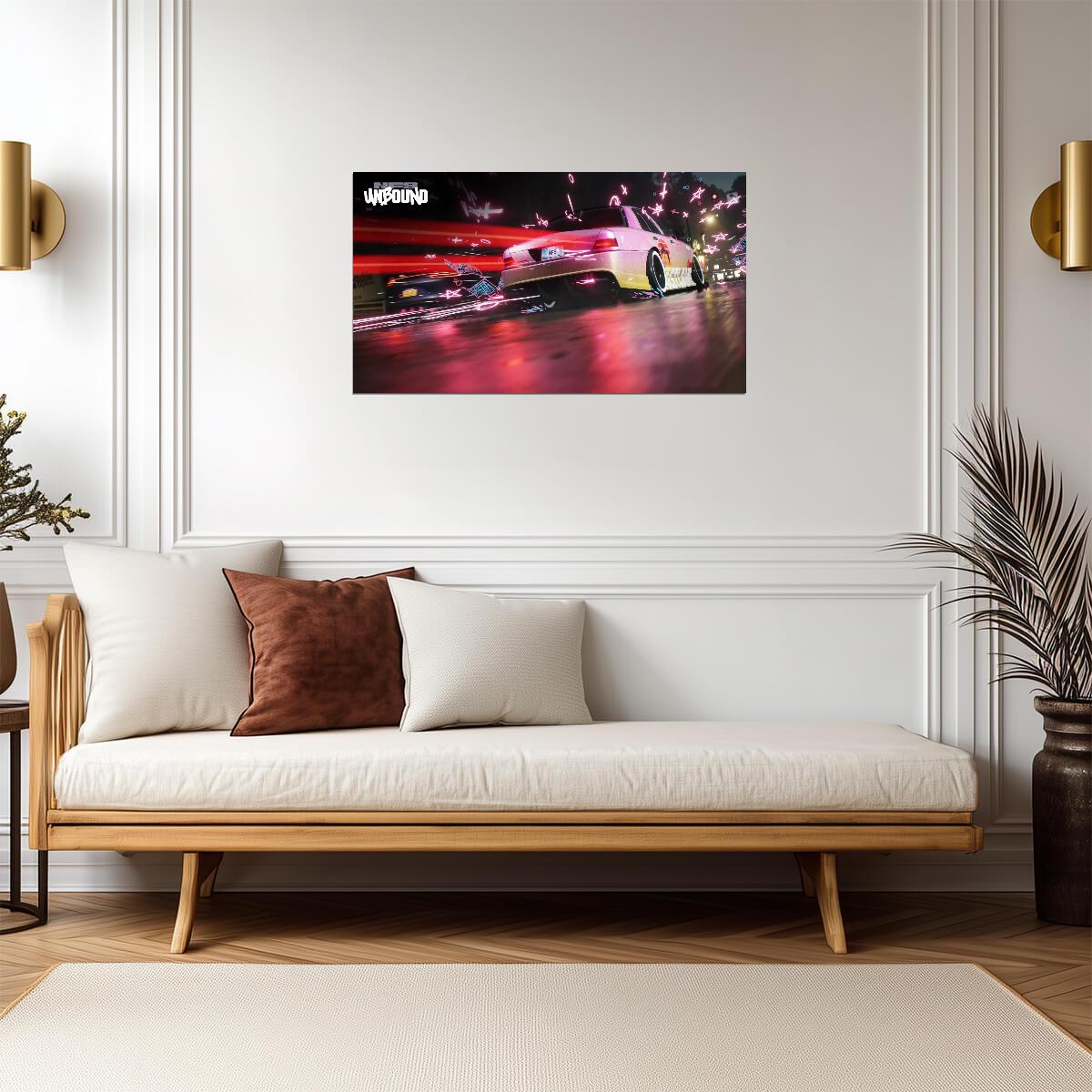 Need For Speed Unbound Ford Crown Victoria | Anime Effects Racing Poster | Pink Custom Car Art - Video Games Poster