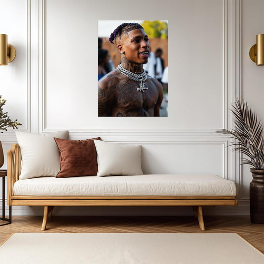 Nle Choppa Shirtless Tattoos | Outdoor Portrait Poster | Hip Hop Star Wall Art - Music Poster