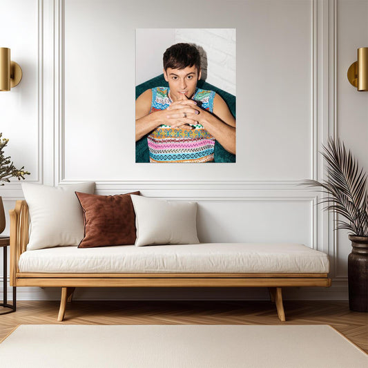 Tom Daley Colorful Knit Sweater | Celebrity Portrait Poster | British Diver Art - Sports Poster