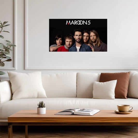 Maroon 5 Band Portrait with Logo | Pop Rock Music Poster | Modern Group Wall Art - Music Poster