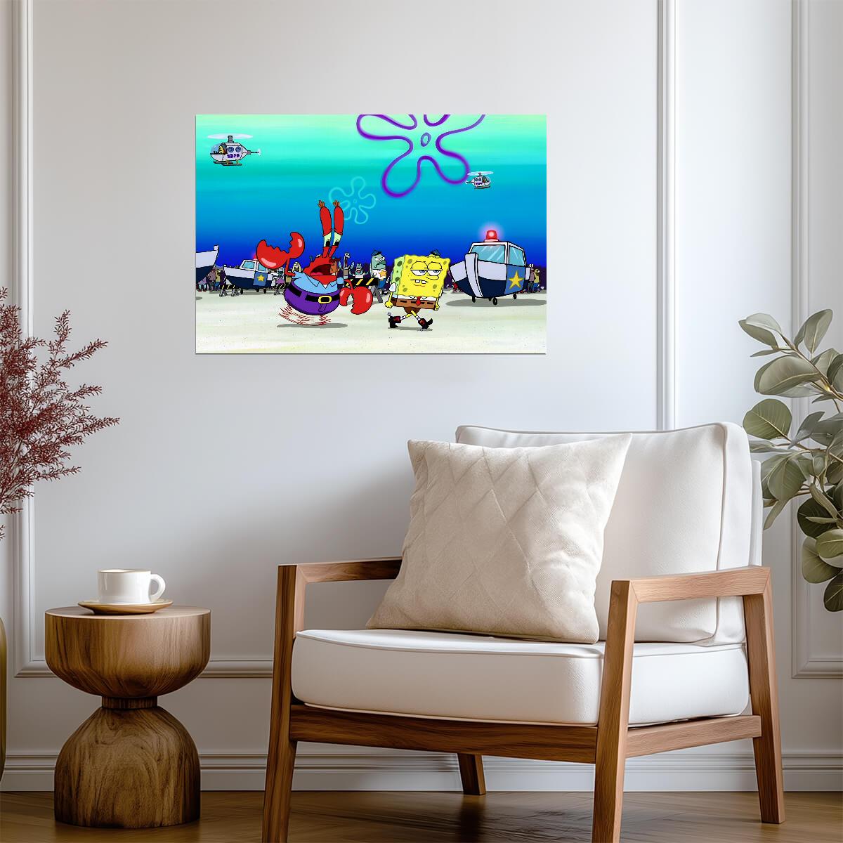 Spongebob Squarepants & Mr Krabs Police Escort | Funny Cartoon Scene Poster | TV Show Wall Art - Movies & TV Poster
