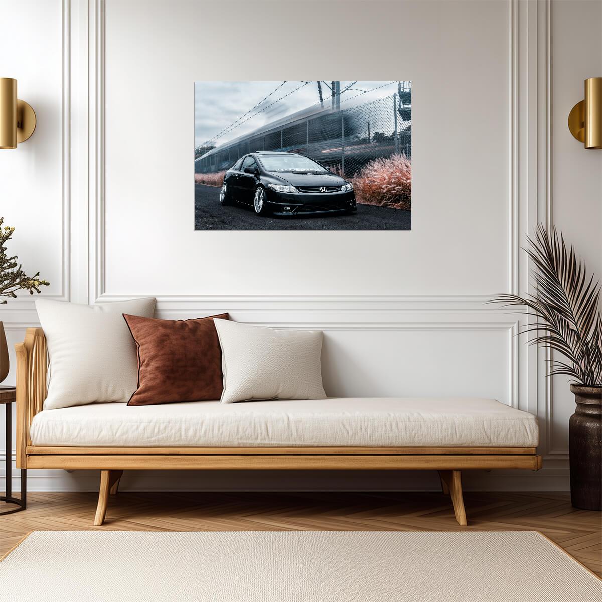 Honda Civic Si Coupe 8th Gen | Custom Tuner Car Poster | Black Stanced JDM Art - Cars Poster