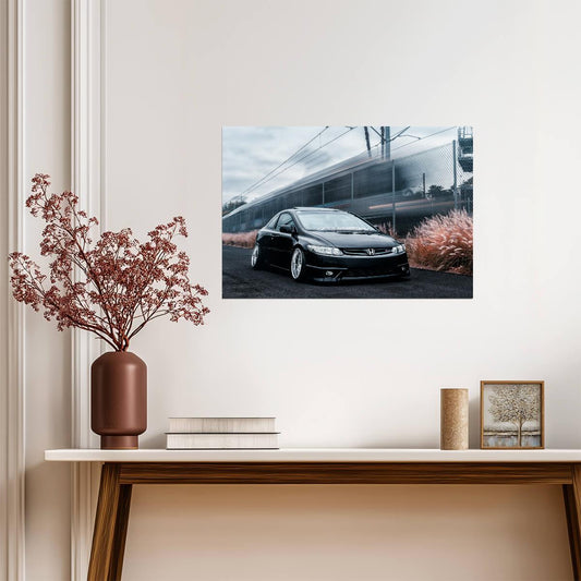 Honda Civic Si Coupe 8th Gen | Custom Tuner Car Poster | Black Stanced JDM Art - Cars Poster