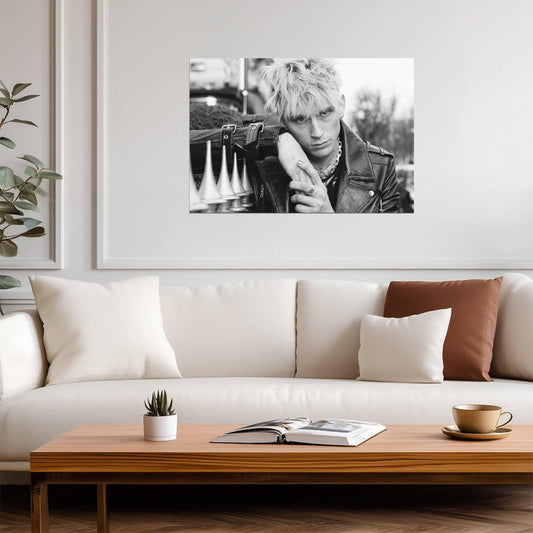 Machine Gun Kelly MGK in Leather Jacket | Black and White Music Poster | Pop Punk Wall Art - Music Poster