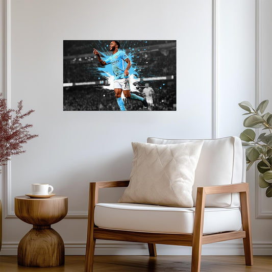 Raheem Sterling Manchester City | Goal Celebration Soccer Poster | Premier League Wall Art - Sports Poster