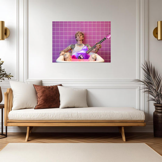 Machine Gun Kelly MGK in Pink Bathtub | Purple Guitar Photoshoot | Pop Punk Music Poster - Music Poster