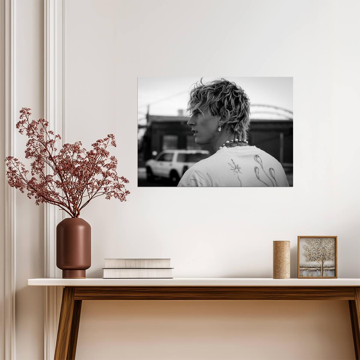 Machine Gun Kelly MGK Candid Profile | Black & White Music Poster | Modern Rock Photography - Music Poster